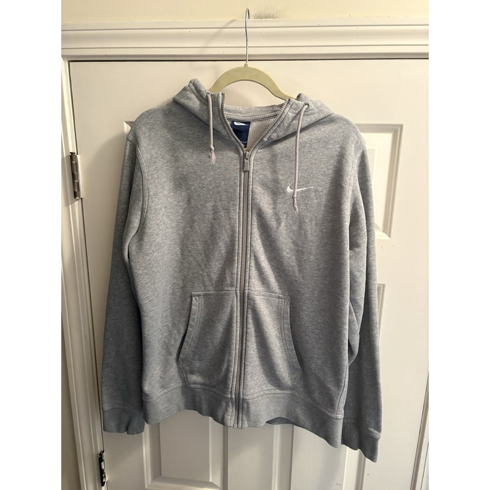 Vintage Nike Hoodie Mens Large Gray Y2K Embroidered Swoosh Logo Full Zip Pocket
